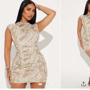 Fashion Nova Beige Patterned Mini Dress